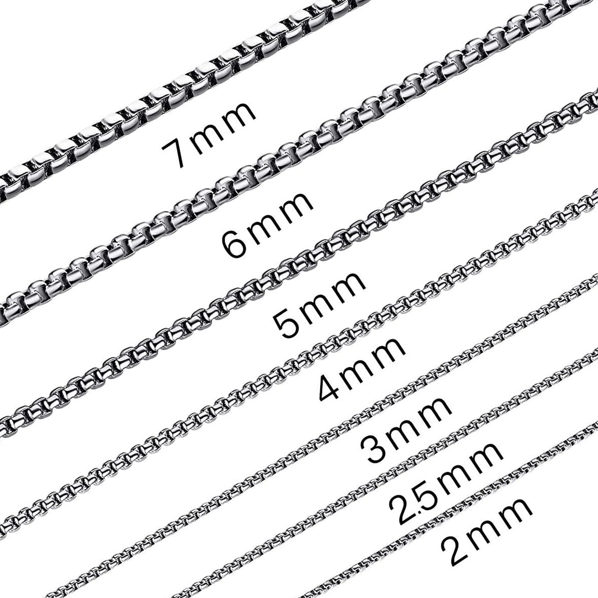 SANNYRA Men's Silver Stainless Steel Chains & Dog Tag Necklaces, 1-7mm Roles, 8-36 inches