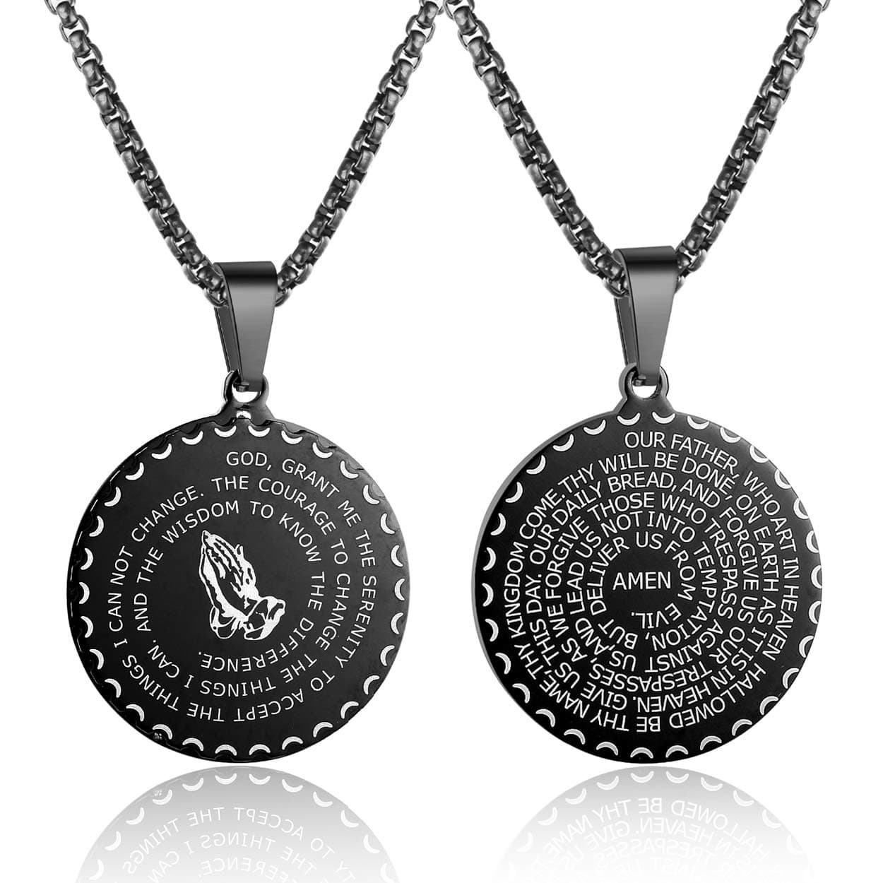 Rehoboth Stainless Steel Coin Medal for Healer's Prayer Hands Cross Pendant Necklace Black Gold Silver