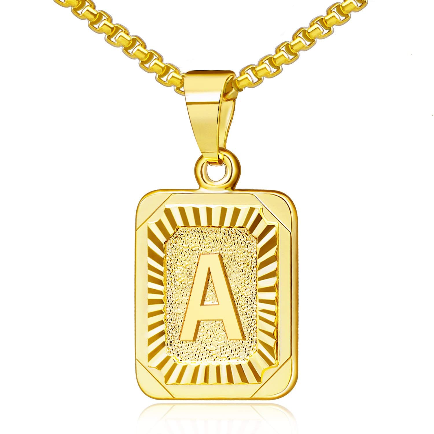 JSJOY 2024 Gold Initial Necklaces A-Z for Women Men Square Monogram Pendant