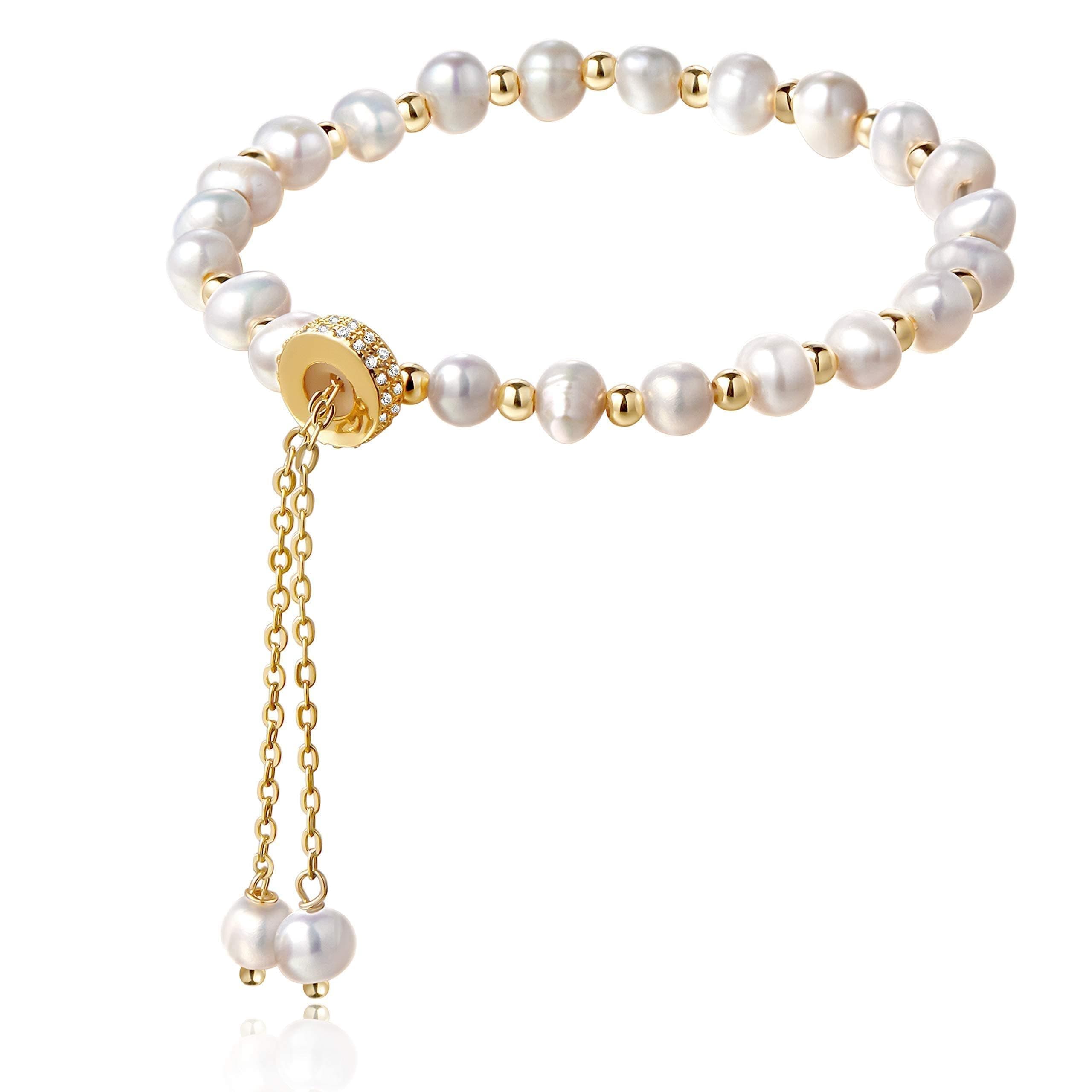 Bossimi 14K Gold Filled Baroque Pearl Adjustables Bracelet for Women Valentine Charm