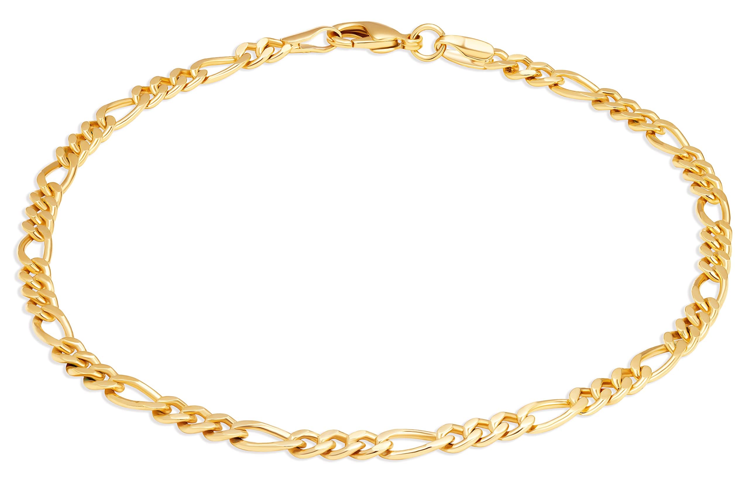 Barzel 18K Gold Plated Figaro Anklet for Women, 4.5MM, 10 Inches, Made in Brazil