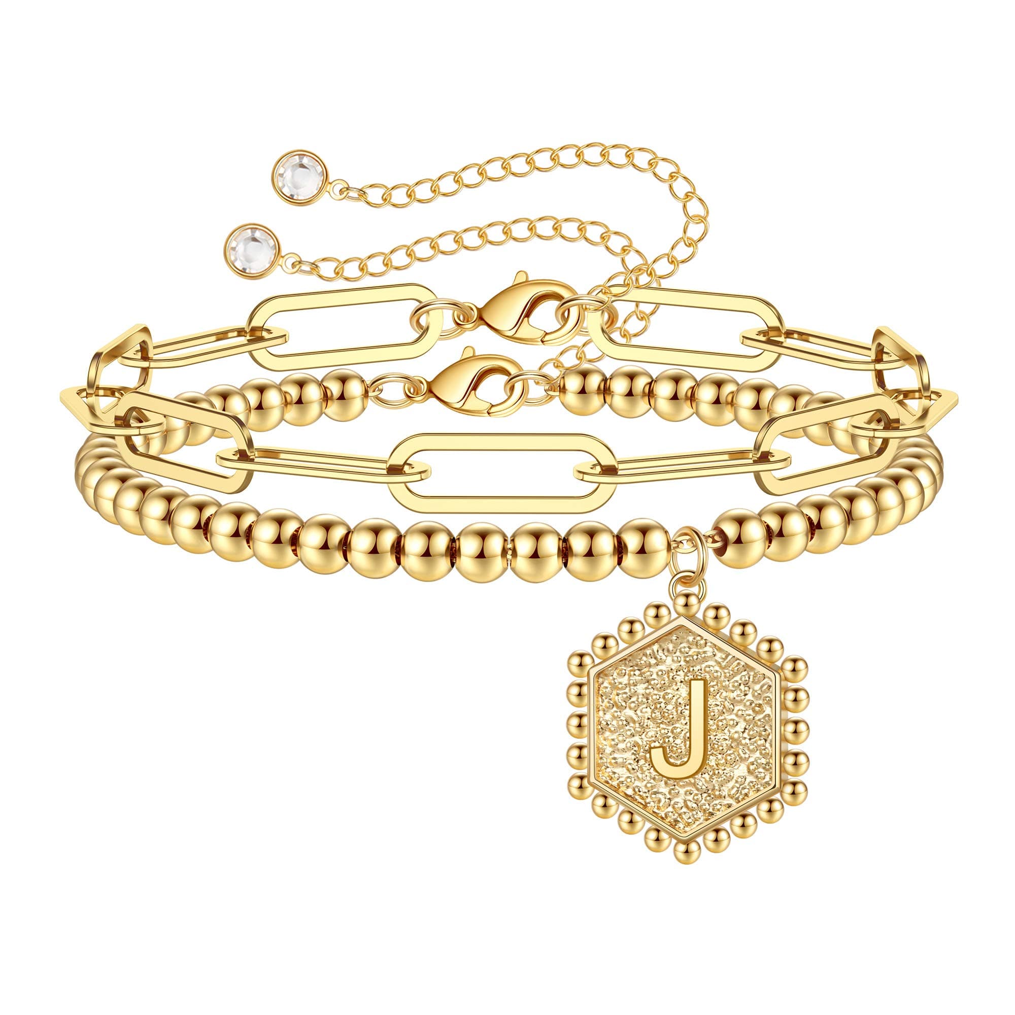 IEFWELL 14K Gold & Silver Rose Gold Initial Bracelets for Women & Teen Girls