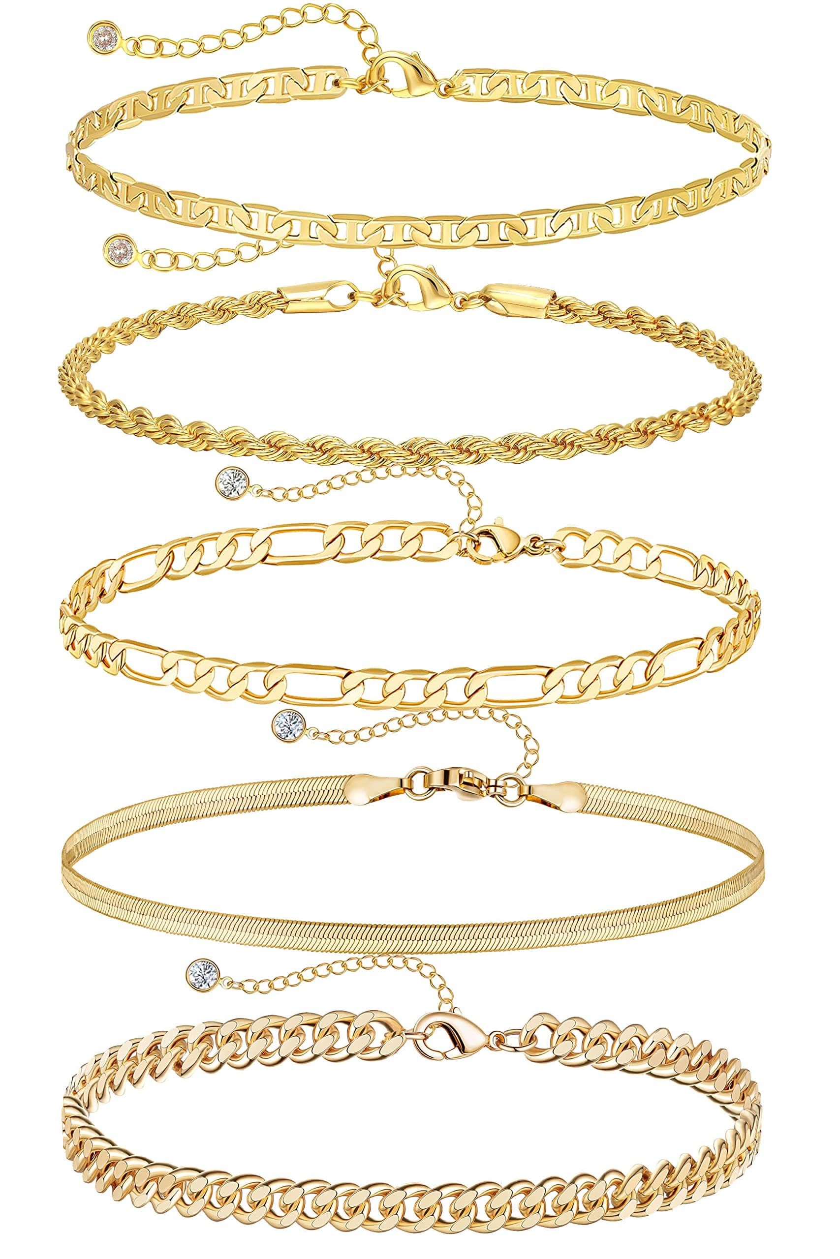 DEARMAY 14K Gold Women's Cute Tennis Beaded Link Dainty Bracelet